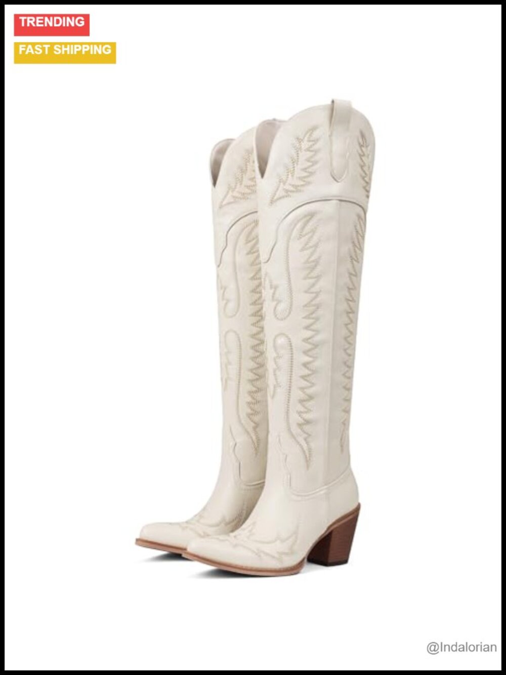 Over The Knee Western Cowboy Boots Faux Leather Pointed Toe Block Heel